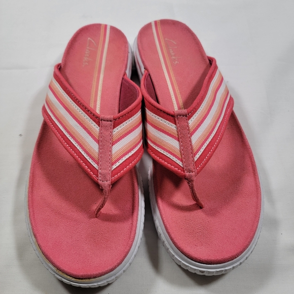 Clarkers Rubber Sole Y2K Pink And White Flip Flop Canvas Sandals Size 10 - Picture 6 of 7